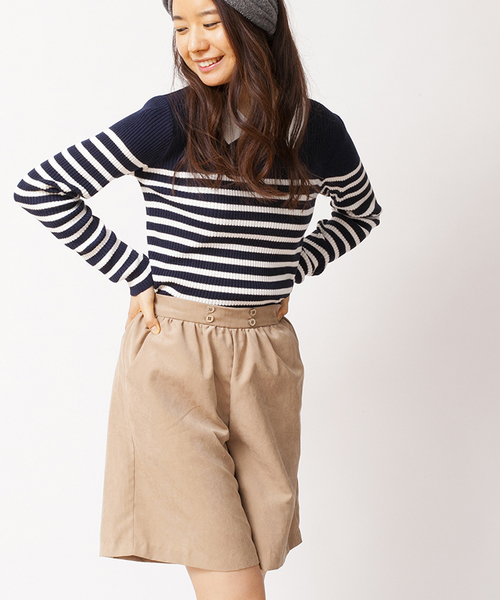 WEGO(ウィゴー)の「WEGO/ハーフガウチョパンツ(チノパンツ・レディース・ベージュ/ダークグリーン/ネイビー・FREE)」の1枚目の写真