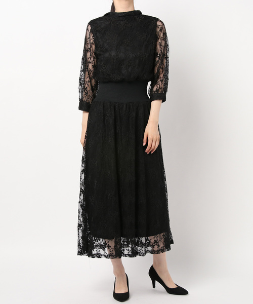 りかです❗ネイビー 七分袖 ワンピース シンクロクロッシングス ネイビー 七分袖 Aラインワンピース40