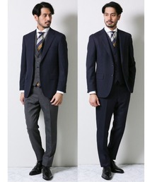 Alexander Julian（アレキサンダージュリアン）の「アレキサンダージュリアンメンズ/ALEXANDER JULIAN：MEN  6WAY ウール混グレンチェック柄 ビジネスセットアップ2ボタン3ピーススーツ（スーツセット・メンズ）」