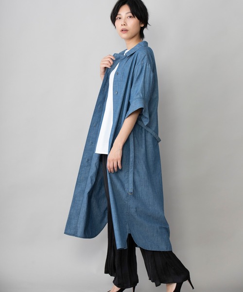 セール】3.7ozスラブシャンブレー シャツワンピース（ワンピース