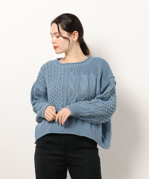 KOBE LETTUCE（コウベレタス）の「パッチング風ケーブルニットプルオーバートップス（ニット/セーター・レディース・ブルー系その他/アイボリー/ベージュ・FREE）」の13枚目の写真