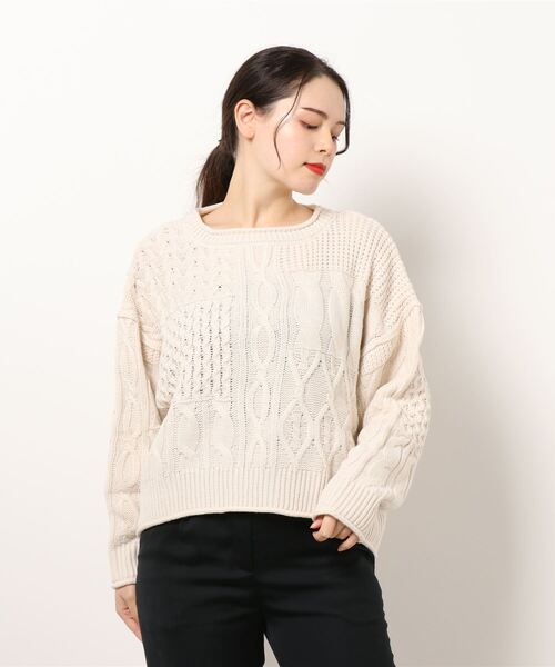 KOBE LETTUCE（コウベレタス）の「パッチング風ケーブルニットプルオーバートップス（ニット/セーター・レディース・ブルー系その他/アイボリー/ベージュ・FREE）」の14枚目の写真