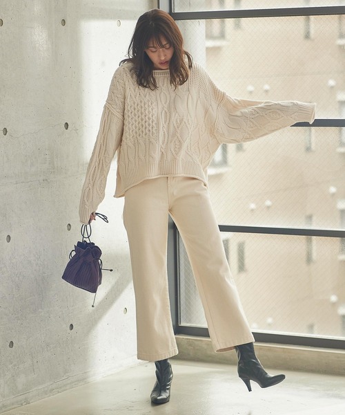 KOBE LETTUCE（コウベレタス）の「パッチング風ケーブルニットプルオーバートップス（ニット/セーター・レディース・ブルー系その他/アイボリー/ベージュ・FREE）」の7枚目の写真