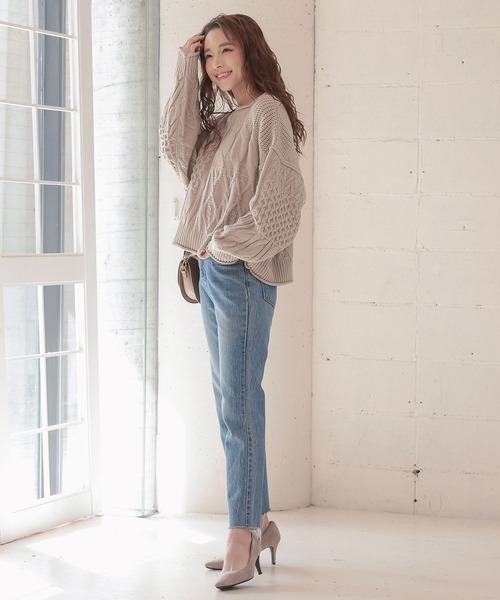 KOBE LETTUCE（コウベレタス）の「パッチング風ケーブルニットプルオーバートップス（ニット/セーター・レディース・ブルー系その他/アイボリー/ベージュ・FREE）」の8枚目の写真