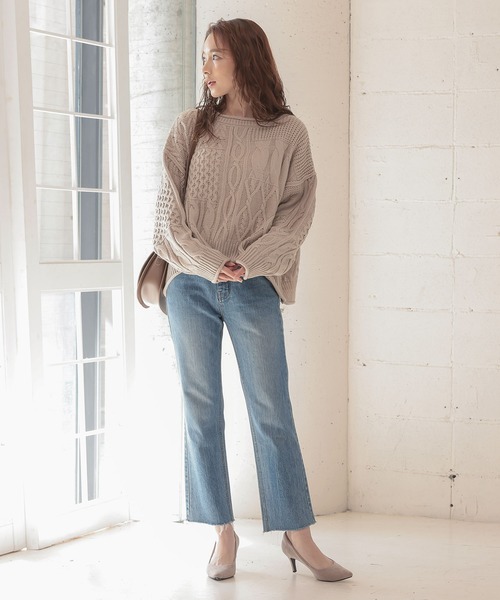 KOBE LETTUCE（コウベレタス）の「パッチング風ケーブルニットプルオーバートップス（ニット/セーター・レディース・ブルー系その他/アイボリー/ベージュ・FREE）」の9枚目の写真