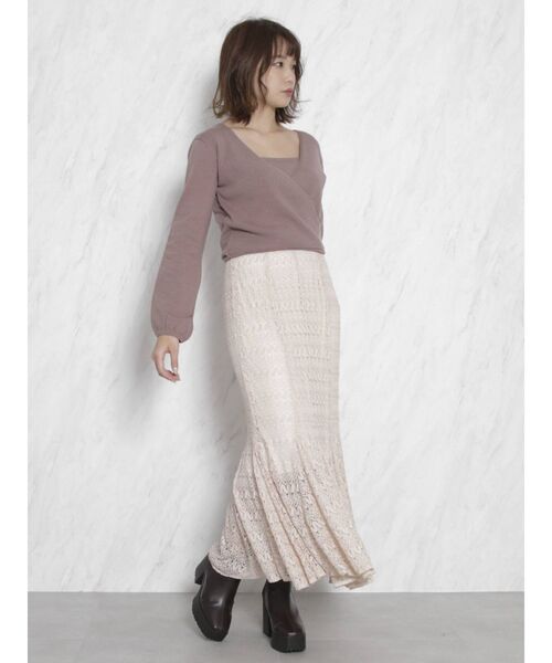 dazzlin（ダズリン）の「カシュクールベアクロシェニットトップス（ニット/セーター・レディース・ブラック/パープル/ブラウン/オフホワイト・FREE）」の7枚目の写真