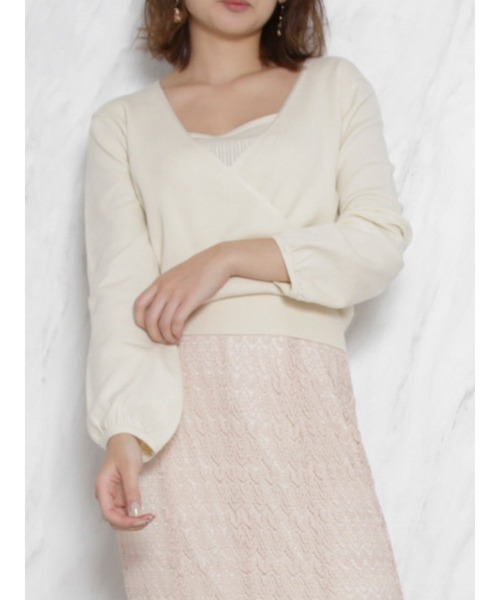 dazzlin（ダズリン）の「カシュクールベアクロシェニットトップス（ニット/セーター・レディース・ブラック/パープル/ブラウン/オフホワイト・FREE）」の2枚目の写真