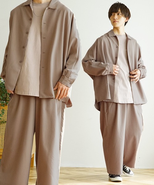 MinoriTY（マイノリティ）の「【MinoriTY】落ち感ドルマンシャツセットアップ ワイドパンツ メンズ ビッグシャツ オーバーサイズ ルーズフィット ビッグシルエット 秋服（セットアップ・メンズ・ブラック/グレー/ブルーグレー/モカ/チャコール/カーキ/パープル系その他/ベージュ/ネイビー/グリーン/ダークグリーン/グレイッシュベージュ・M/L/S）」の7枚目の写真