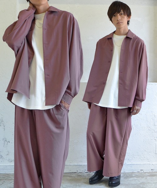 MinoriTY（マイノリティ）の「【MinoriTY】落ち感ドルマンシャツセットアップ ワイドパンツ メンズ ビッグシャツ オーバーサイズ ルーズフィット ビッグシルエット 秋服（セットアップ・メンズ・ブラック/グレー/ブルーグレー/モカ/チャコール/カーキ/パープル系その他/ベージュ/ネイビー/グリーン/ダークグリーン/グレイッシュベージュ・M/L/S）」の12枚目の写真