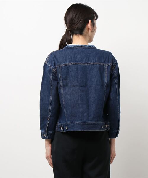 M.deux(エムドゥ)の「フリンジノーカラーデニムジャケット(デニムジャケット・レディース・ネイビー/ブルー・MEDIUM)」の8枚目の写真