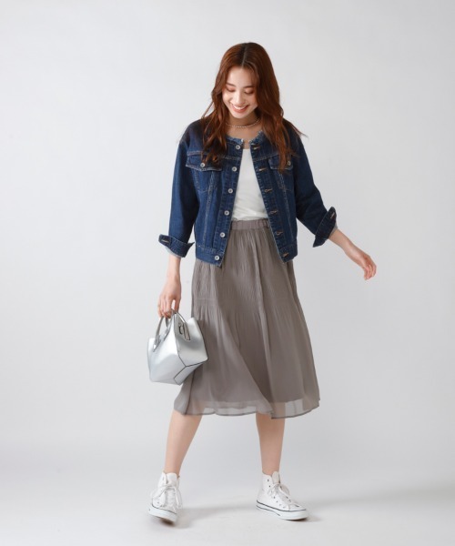 M.deux(エムドゥ)の「フリンジノーカラーデニムジャケット(デニムジャケット・レディース・ネイビー/ブルー・MEDIUM)」の17枚目の写真