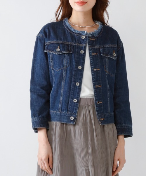M.deux(エムドゥ)の「フリンジノーカラーデニムジャケット(デニムジャケット・レディース・ネイビー/ブルー・MEDIUM)」の9枚目の写真
