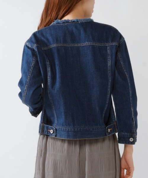 M.deux(エムドゥ)の「フリンジノーカラーデニムジャケット(デニムジャケット・レディース・ネイビー/ブルー・MEDIUM)」の7枚目の写真
