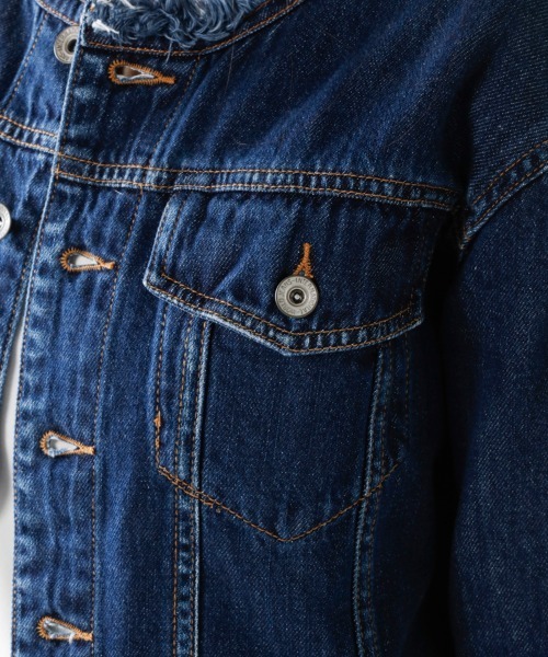 M.deux(エムドゥ)の「フリンジノーカラーデニムジャケット(デニムジャケット・レディース・ネイビー/ブルー・MEDIUM)」の16枚目の写真