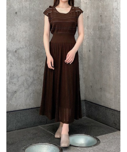 セール】クロシェフレアニットワンピース（ワンピース）｜rienda