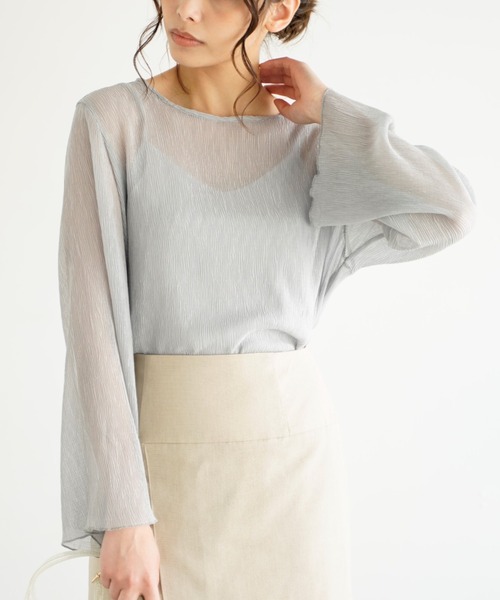 Chiaro（キアロ）の「楊柳シフォンブラウス×リブキャミソール（シャツ/ブラウス・レディース・ブルー/アイボリー/ピンクベージュ/ブラック・FREE）」の4枚目の写真