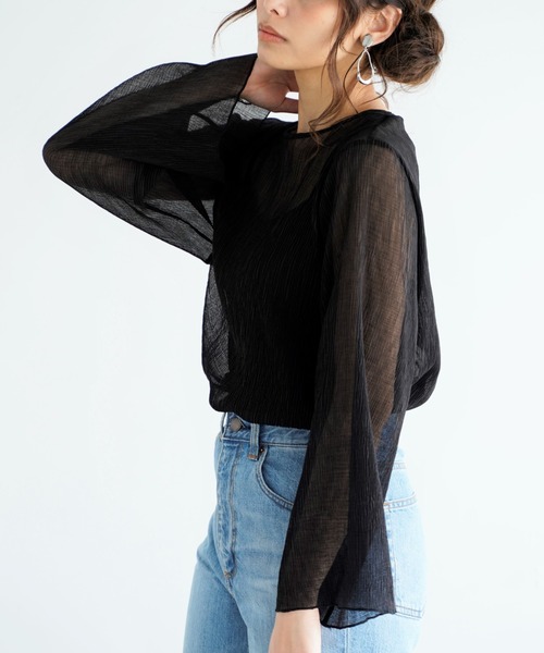 Chiaro（キアロ）の「楊柳シフォンブラウス×リブキャミソール（シャツ/ブラウス・レディース・ブルー/アイボリー/ピンクベージュ/ブラック・FREE）」の3枚目の写真