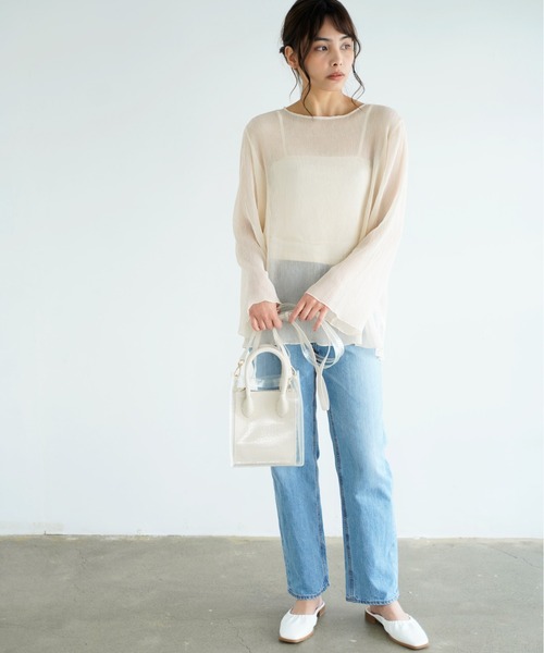 Chiaro（キアロ）の「楊柳シフォンブラウス×リブキャミソール（シャツ/ブラウス・レディース・ブルー/アイボリー/ピンクベージュ/ブラック・FREE）」の13枚目の写真