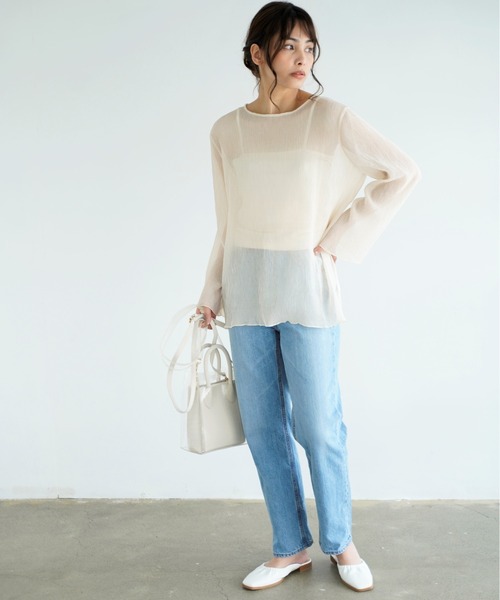 Chiaro（キアロ）の「楊柳シフォンブラウス×リブキャミソール（シャツ/ブラウス・レディース・ブルー/アイボリー/ピンクベージュ/ブラック・FREE）」の14枚目の写真