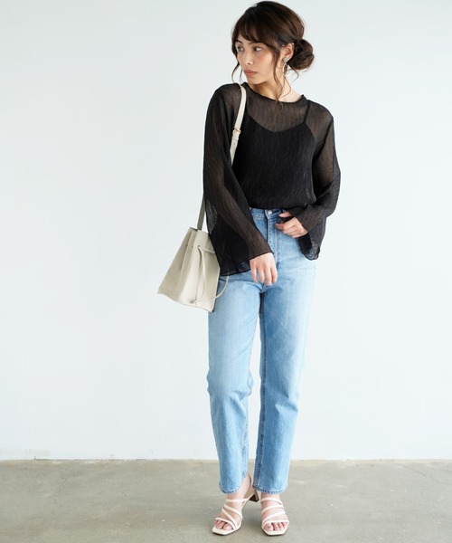 Chiaro（キアロ）の「楊柳シフォンブラウス×リブキャミソール（シャツ/ブラウス・レディース・ブルー/アイボリー/ピンクベージュ/ブラック・FREE）」の5枚目の写真