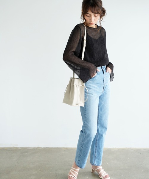 Chiaro（キアロ）の「楊柳シフォンブラウス×リブキャミソール（シャツ/ブラウス・レディース・ブルー/アイボリー/ピンクベージュ/ブラック・FREE）」の6枚目の写真