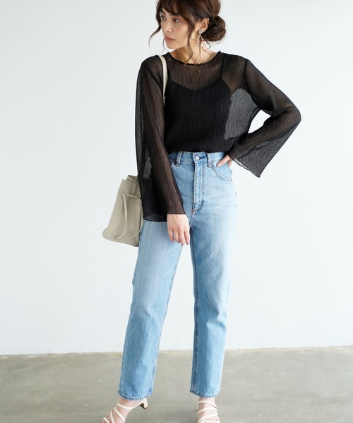 Chiaro（キアロ）の「楊柳シフォンブラウス×リブキャミソール（シャツ/ブラウス・レディース・ブルー/アイボリー/ピンクベージュ/ブラック・FREE）」の8枚目の写真