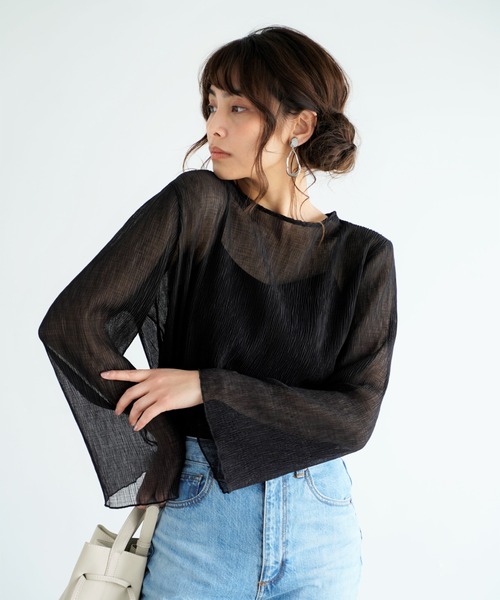 Chiaro（キアロ）の「楊柳シフォンブラウス×リブキャミソール（シャツ/ブラウス・レディース・ブルー/アイボリー/ピンクベージュ/ブラック・FREE）」の10枚目の写真