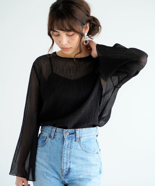 Chiaro（キアロ）の「楊柳シフォンブラウス×リブキャミソール（シャツ/ブラウス・レディース・ブルー/アイボリー/ピンクベージュ/ブラック・FREE）」の7枚目の写真