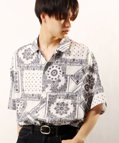 SUGGESTION(サジェッション)の「【SUGGESTION】総柄プリント半袖ビッグシャツ オーバーシャツ(シャツ/ブラウス・メンズ・ホワイト/ブラック/ブラウン/ホワイト系その他2/ブラック系その他3/ブラック系その他2/ホワイト系その他/ブラック系その他・M/L)」の9枚目の写真