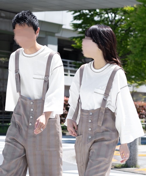 PairPair(ペアペア)の「配色ステッチデカポケT(ユニセックス)(Tシャツ/カットソー・レディース・スミクロ/グレイッシュベージュ/オフホワイト・FREE)」の9枚目の写真
