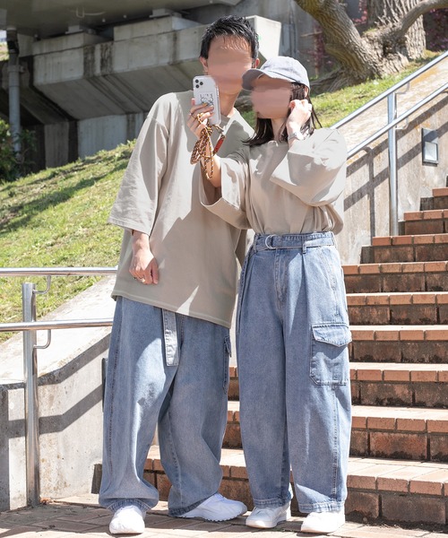 PairPair(ペアペア)の「配色ステッチデカポケT(ユニセックス)(Tシャツ/カットソー・レディース・スミクロ/グレイッシュベージュ/オフホワイト・FREE)」の5枚目の写真