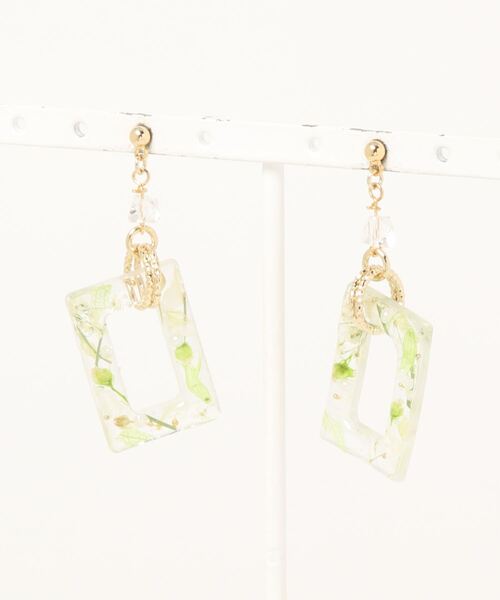 tone(トーン)の「【Cielclair】しかくフープフラワーチタンピアス(MA)(ピアス(両耳用)・レディース・ホワイト/その他・FREE)」の1枚目の写真
