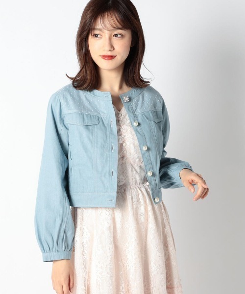 LODISPOTTO（ロディスポット）の「ジュエルパールデニムジャケット（デニムジャケット・レディース・ライトブルー/ネイビー・MEDIUM）」の2枚目の写真