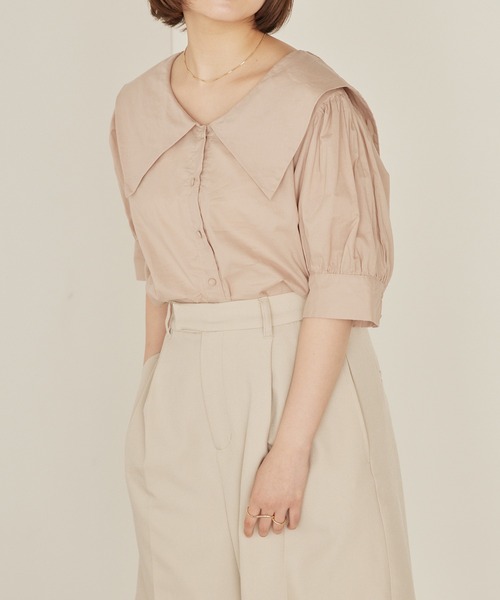 mikke（ミッケ）の「半袖セーラーカラーブラウス（シャツ/ブラウス・レディース・ブラック/ベージュ/ホワイト・FREE）」の3枚目の写真