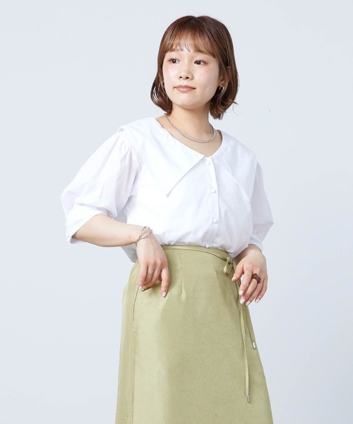 mikke（ミッケ）の「半袖セーラーカラーブラウス（シャツ/ブラウス・レディース・ブラック/ベージュ/ホワイト・FREE）」の4枚目の写真