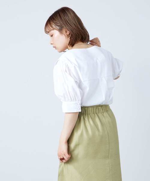 mikke（ミッケ）の「半袖セーラーカラーブラウス（シャツ/ブラウス・レディース・ブラック/ベージュ/ホワイト・FREE）」の5枚目の写真