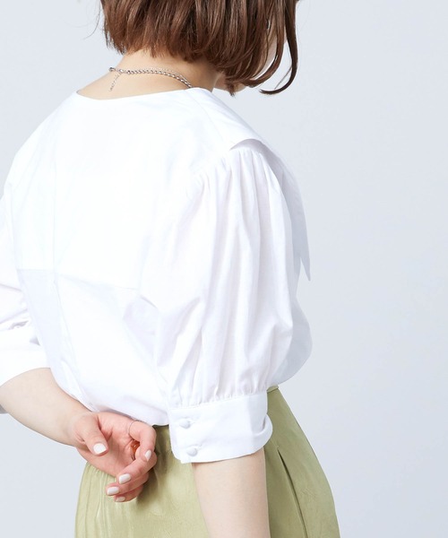 mikke（ミッケ）の「半袖セーラーカラーブラウス（シャツ/ブラウス・レディース・ブラック/ベージュ/ホワイト・FREE）」の7枚目の写真