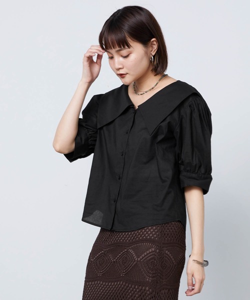 mikke（ミッケ）の「半袖セーラーカラーブラウス（シャツ/ブラウス・レディース・ブラック/ベージュ/ホワイト・FREE）」の10枚目の写真