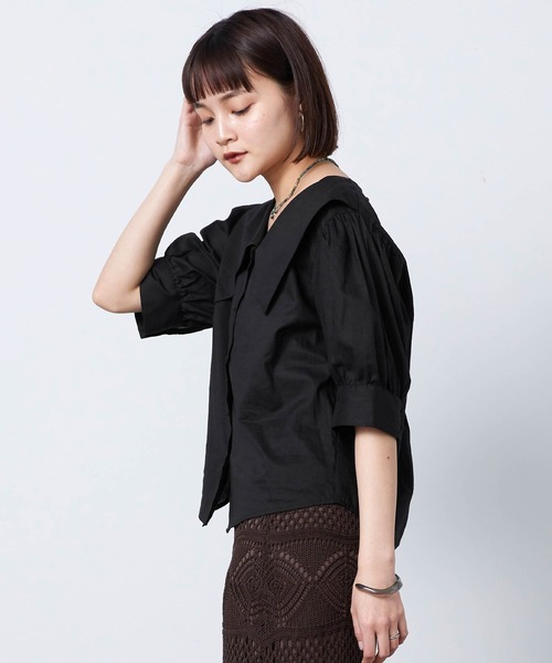 mikke（ミッケ）の「半袖セーラーカラーブラウス（シャツ/ブラウス・レディース・ブラック/ベージュ/ホワイト・FREE）」の11枚目の写真