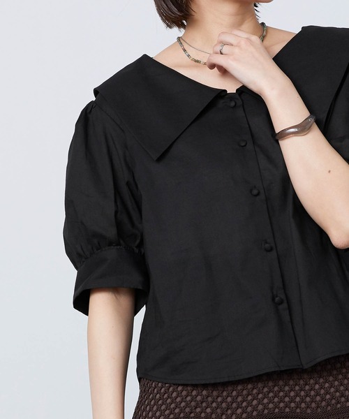 mikke（ミッケ）の「半袖セーラーカラーブラウス（シャツ/ブラウス・レディース・ブラック/ベージュ/ホワイト・FREE）」の13枚目の写真