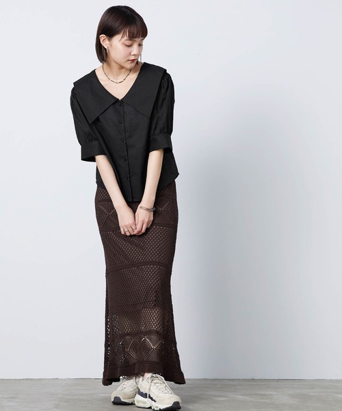 mikke（ミッケ）の「半袖セーラーカラーブラウス（シャツ/ブラウス・レディース・ブラック/ベージュ/ホワイト・FREE）」の14枚目の写真