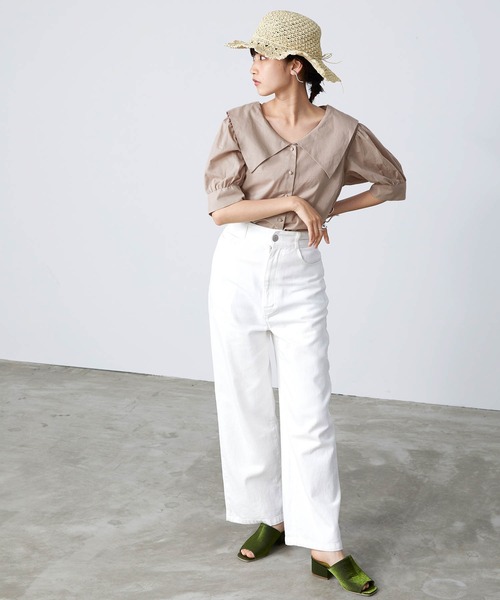 mikke（ミッケ）の「半袖セーラーカラーブラウス（シャツ/ブラウス・レディース・ブラック/ベージュ/ホワイト・FREE）」の21枚目の写真