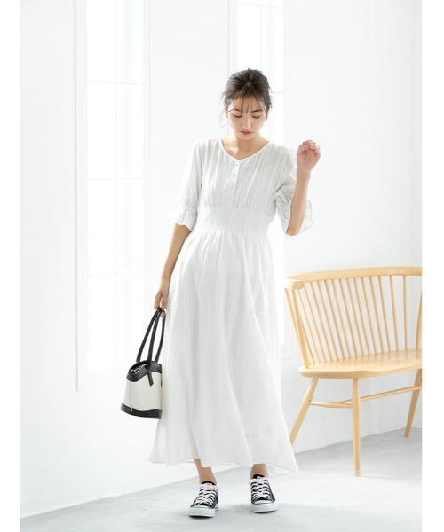 fifth（フィフス）の「ウエスト切り替えコットンロングワンピース（ワンピース・レディース・ホワイト/ブラック・MEDIUM）」の12枚目の写真