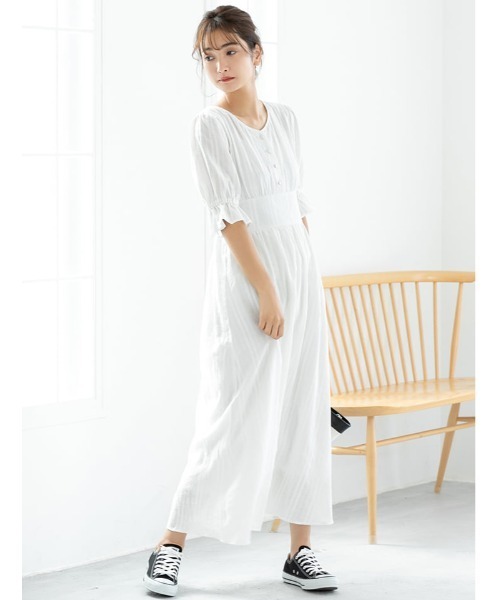 fifth（フィフス）の「ウエスト切り替えコットンロングワンピース（ワンピース・レディース・ホワイト/ブラック・MEDIUM）」の20枚目の写真