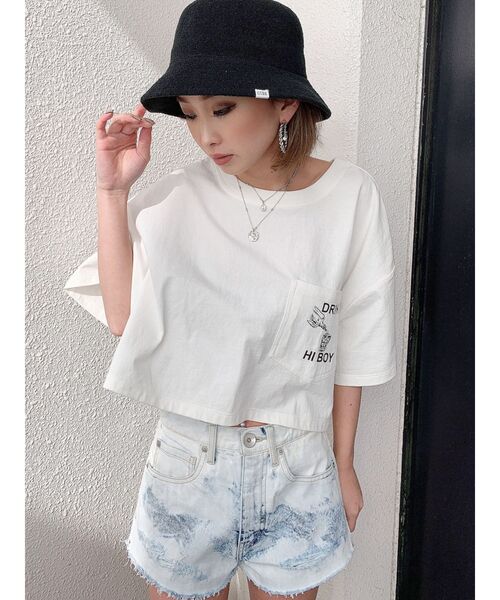 GYDA（ジェイダ）の「DRINK HI BOYポケットショートTシャツ（Tシャツ/カットソー・レディース・チャコールグレー/オフホワイト/カーキ・FREE）」の21枚目の写真