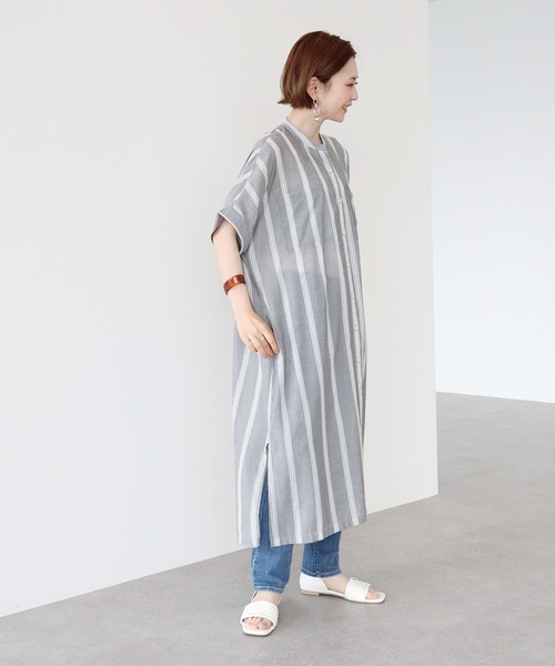 AMERICAN HOLIC（アメリカンホリック）の「Wポケット前開きシャツワンピース（シャツワンピース・レディース・ライトグレー/ブラック/ライトカーキ/ストライプ・M/L）」の7枚目の写真