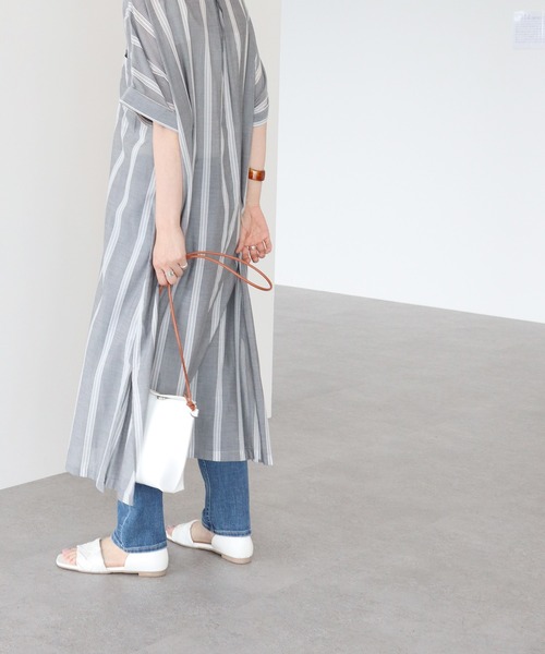 AMERICAN HOLIC（アメリカンホリック）の「Wポケット前開きシャツワンピース（シャツワンピース・レディース・ライトグレー/ブラック/ライトカーキ/ストライプ・M/L）」の8枚目の写真