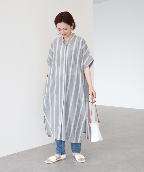 AMERICAN HOLIC（アメリカンホリック）の「Wポケット前開きシャツワンピース（シャツワンピース・レディース・ライトグレー/ブラック/ライトカーキ/ストライプ・M/L）」の6枚目の写真