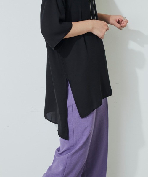 Aunt Marie's（アントマリーズ）の「ハーフスリーブシアートップス（シャツ/ブラウス・レディース・ブラック/ベージュ/アイボリー・FREE）」の14枚目の写真