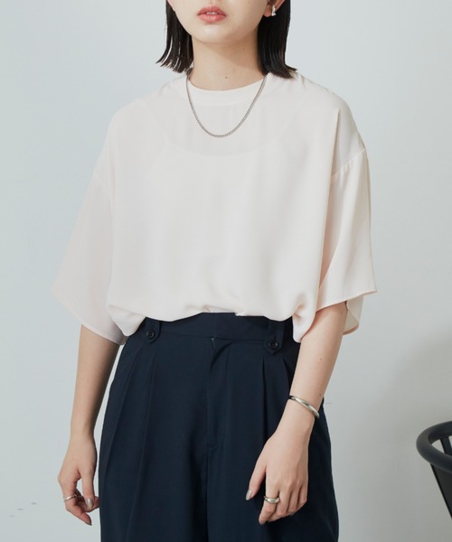 Aunt Marie's（アントマリーズ）の「ハーフスリーブシアートップス（シャツ/ブラウス・レディース・ブラック/ベージュ/アイボリー・FREE）」の18枚目の写真